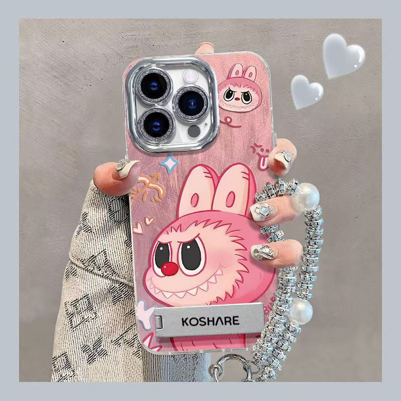Pink Labubu Phone Case – Stand + Wrist Strap Edition